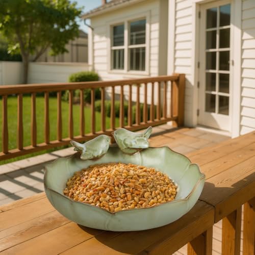 Ceramic Bird Bath Bowl with Perched Birds - Premium Outdoor Tabletop Birdbath Basin in Weather-Resistant Glaze - Usable on Ground, Deck or Tabletop - Image 7