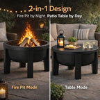 Fire Chief Wood Burning Fire Pit with Tabletop Lid – Modern Outdoor Metal Fire Pit for Patio & Backyard – Premium Heavy Duty Fire Pit Bowl with Multi-Use Side Table (Modern Bowl) - Image 2