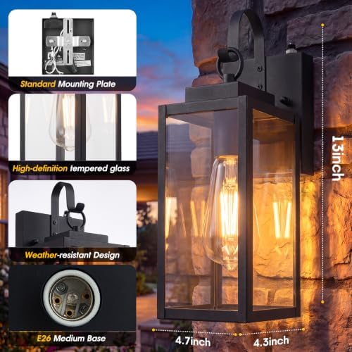 2 Pack 13" Dusk to Dawn Porch Light, Outdoor Wall Light with Clear Glass - Image 4