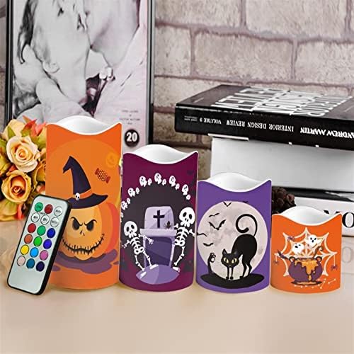 Halloween Halloween Flameless Flickering LED Candles Battery Operated, Set of 4 Real Wax Pillar Candles with Pumpkin Decals,Witch - Image 4