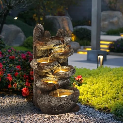 TITIMO 6-Tier Cascading Rock Fountain Outdoor Garden Waterfall w/Lights by TITIMO