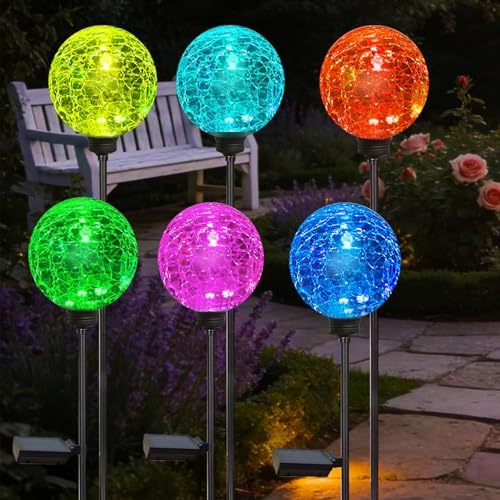 Solar Garden Lights, 6 Pack Multi-Color Changing Solar Globe Lights Outdoor Waterproof Decorative for Yard, Powered Glass Ball Garden Lights for Patio Decoration (6pack) - Image 4