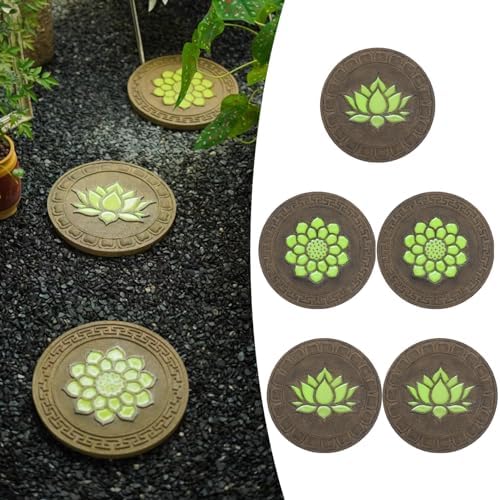 Glow in The Dark Round Stepping Stone Set, Outdoor Luminous Lotus Stepping Stone Path Pavers, Home Villa Garden Patio Stones for Decorative Ground by Unknown