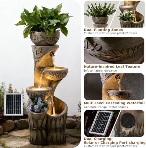 4 Tiered Solar Water Fountain Outdoor Garden Waterfall Fountains - Image 3