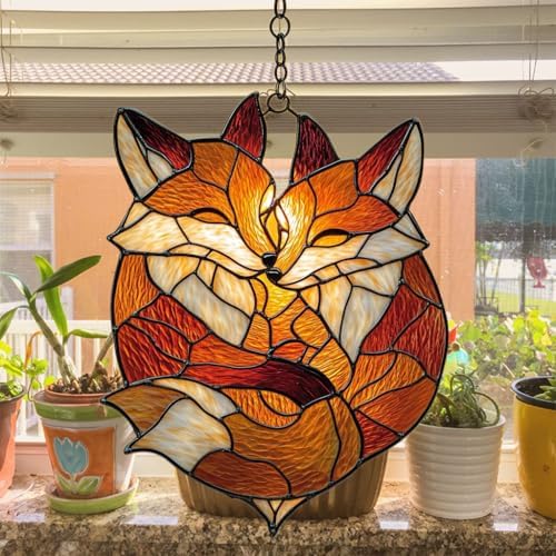 Cute Loving Couple Foxes Acrylic Suncatcher - Image 4