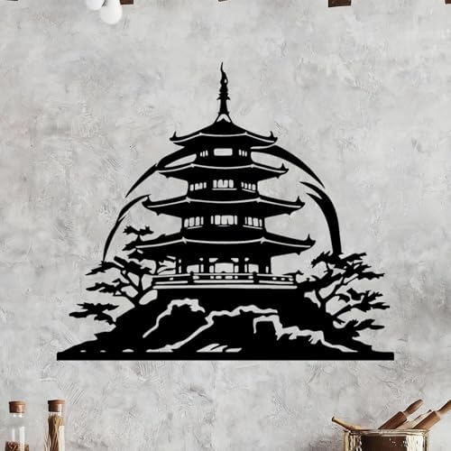Asian Zen Pagoda Metal Wall Art - Multi-Tier Bell-Shaped Standing Pagoda, Outdoor Decor for Zen Garden, Courtyard, Fence & Wall - Patio Temple Sculpture(50CM/20IN) by Unknown