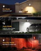 2 Pack Motion Sensor Outdoor Lights, 10000mAh Rechargeable Battery Operated Outdoor Lights with Remote, 3 Modes with Red Alert, Dimmable & 3CCT, Outdoor Security Lights for Porch, Backyard, Garage - Image 4