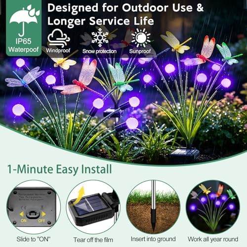 4 Pack Dragonfly Solar Garden Lights Outdoor, 24 LEDs Solar Firefly Lights - Image 4