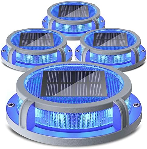 SIEDiNLAR Solar Deck Lights Outdoor 2 Modes 16 LEDs, 4 Pack, Blue/Red Light by Siedinlar