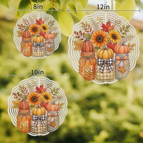 10 Inch Bottle Pumpkins Fall Wind Spinner for Yard and Garden,Thanksgiving Harvest Sunflowe Maple Hanging Ornaments Outdoor 3D Kinetic Wind Sculpture Spinners Indoor Outdoor Patio Décor Gift - Image 3