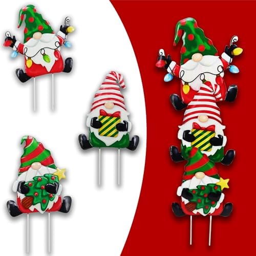 3 Pack Metal Christmas Yard Signs Decor for Multiple Stacked, Christmas Yard Stakes with Gnomes Fall Yard Decor for Outside Garden Yard Lawn Porch by Voumsil