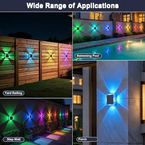AUDLES Solar Lights Outdoor Waterproof, 4-Sided Glow Solar Wall Lights, Warm White & RGB 8 Modes Color Changing Solar Fence Lights for Doorway Patio Deck Backyard-8 Pack - Image 3