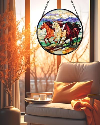 Stained Glass Window Hanging 3 Horses Suncatcher Gifts for Women 12" - Image 2
