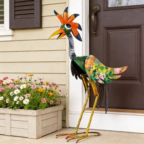 24'' Metal Wacky Peacock Garden Statues Outdoor Decor, Rooster Decor Chicken Yard Sculptures Art Decoration for Home Outsiede Patio Lawn Backyard, Gift for Women Lovers Moms(Red & Green) by STANKGARDEN
