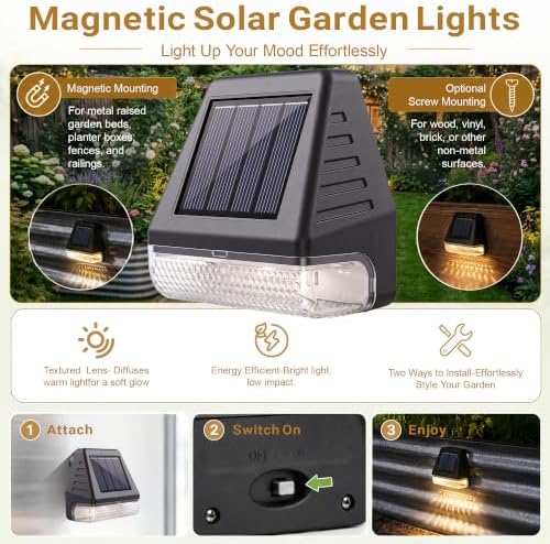 6 Pack Magnetic Solar Lights for Raised Garden Beds，2‑way Installation - Image 4