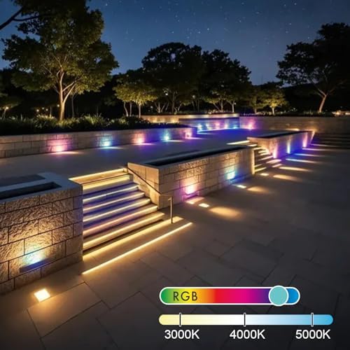 12 Inch LED Color Changing Hardscape Lighting, 2700K-5000K Selectable, 12-24V 7W 280LM Retaining Wall Lights, IP65 Waterproof Low Voltage Landscape Paver Lights, ETL Listed, 4PK - Image 4