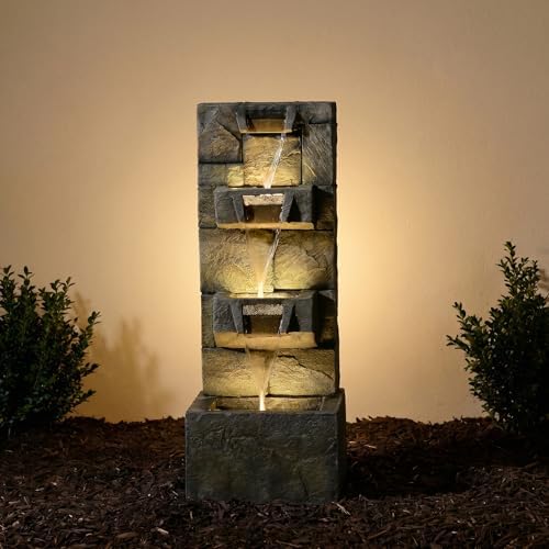 Bumilgar 32.28" H 4-Tier Indoor/Outdoor Modern Water Fountain with Led Lights and Pump, Outdoor Freestanding Cascading Waterfall - Suitable for Garden, Patio, Porch, Yard and Outdoor Decor - Image 3