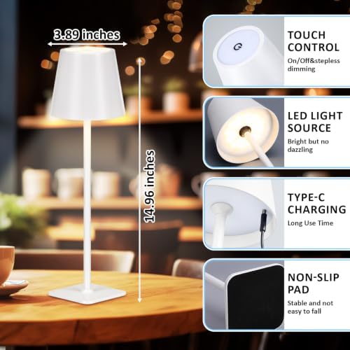 Retisee 12 Pack Cordless Table Lamp Portable Rechargeable Lamps, White - Image 2