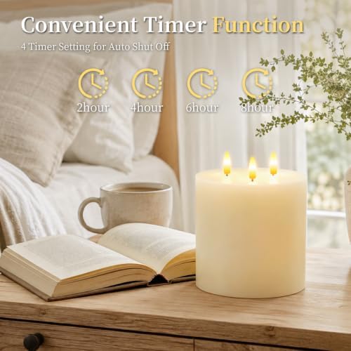 Amagic 3 Wick Extra Large Flameless Pillar Candles with Timer Remote, Ivory - Image 4