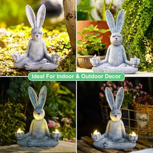 Goodeco Zen Rabbit Statue with Solar Lotus - Garden Yoga Bunny - Image 7