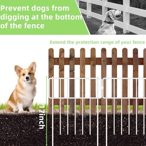 Thrivinest 10 Pack Animal Barrier Fence, No Dig Fence Decorative Fences, 17in(H) x10ft(L) Rustproof Metal Small Garden Fence Border for Dogs Rabbits, Bottom Blocker for Outdoor Yard Patio, White - Image 2