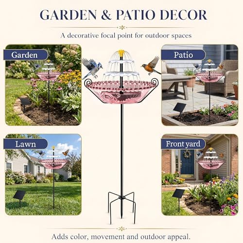 Solar Fountain for Bird Bath Outside, Water Fountain with Stake Stand to Attract Birds for Garden, Patio & Yard - Image 6