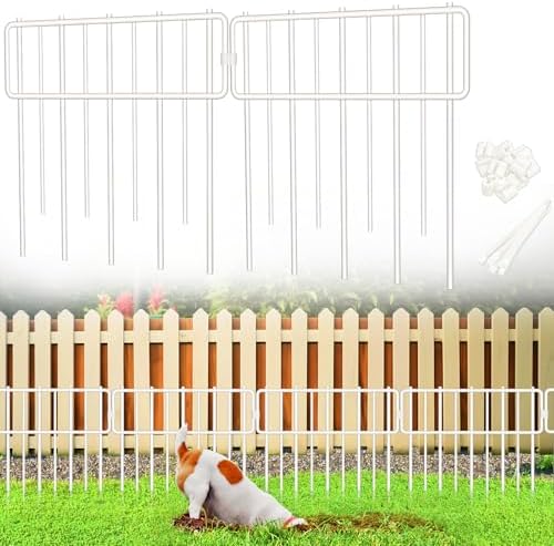 Animal Barrier Fence, 30 Pcs Upgrade 1.26 in Gap Decorative Fences No Dig Fence for Rabbits and Dog Ground Defense, Rustproof Metal Wire Garden Edging Border for Outdoor, Yard, White by Blingluck
