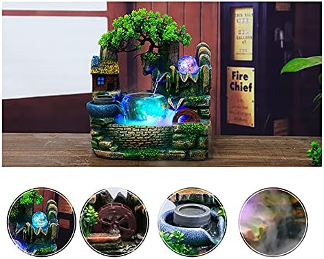 LuuChain Rockery Water Fountain Tabletop Mountain Cascading Waterfalls Indoor Resin Small Waterfall Fountain with LED Lamp for Office Iving Living Room Office Decoration - Image 7