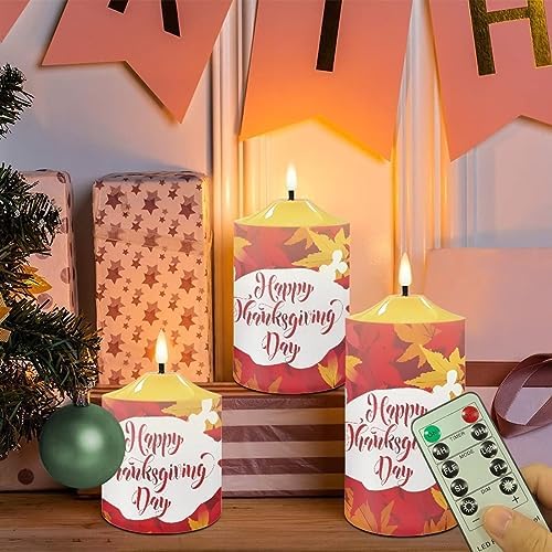 Cozeyat Flickering Flameless Electric Candles with Timer 3 Pieces, Fall Maple Leaf Print LED Candles Battery Operated, Realistic Wax Pillar Tealights for Thanksgiving Day Indoor Decor - Image 5