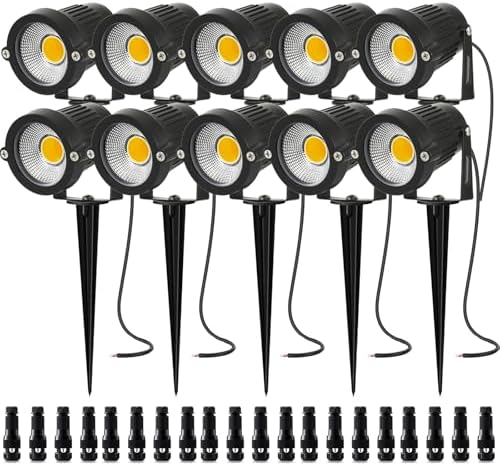 10 Pack Low Voltage Landscape Lights LED 5W Landscape Lighting with connectors AC/DC 12V-24V Outdoor Spotlight IP66 Waterproof Tree Flag Lights Warm White Spotlights for Yard Garden Pathway by AHSELLUS