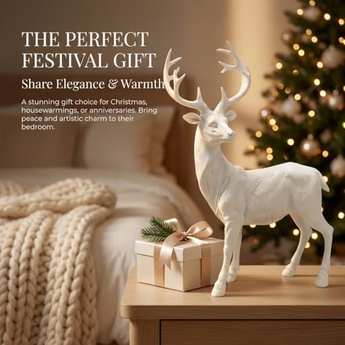 Resin 19.68 Inch Height Standing Deer Statue Animals Sculpture Garden Art Decor Yard Ornament Lawn Garden Outdoor Patio Decoration Figurine White - Image 4