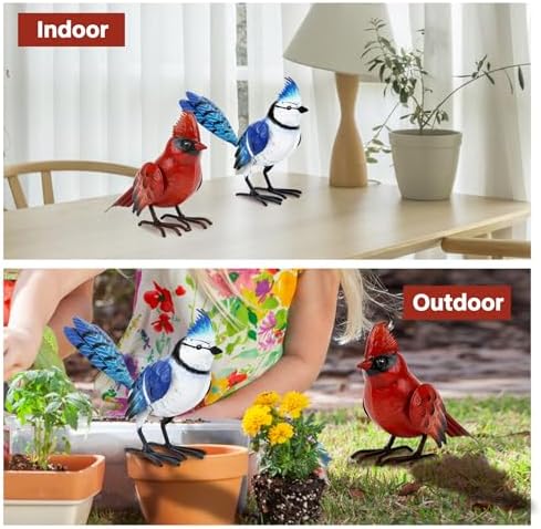 Shorayn Cardinal Decor Garden Statues Metal Bird Yard Art Sculptures,Standing Blue Jay Figurine Outdoor Decoration for Lawn Ornament,Christmas Housewarming Birthday Gifts for Women - Image 4