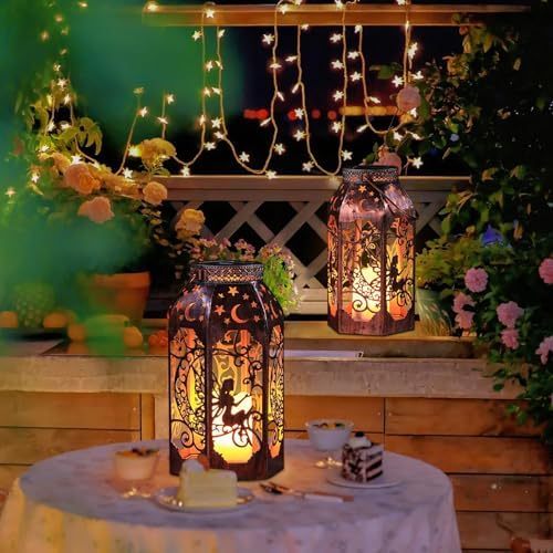 Solar Lanterns Outdoor Waterproof Fairy LED Metal Lantern Candle Glow - Image 3