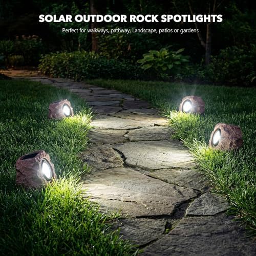 Candieslife Solar Garden Rock Lights Outdoor - IP65 LED Waterproof Solar Spotlight, Solar Powered Landscape Lights Decorative Garden Stone Light for Pathway, Walkway, Yard, Patio (4 Pack) - Image 6