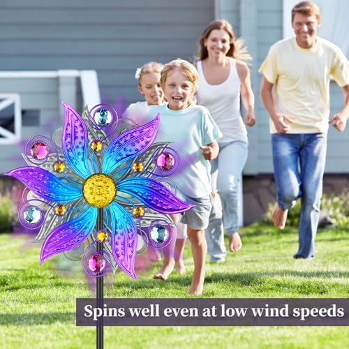Violet Metal Wind Spinner Outdoor, Kinetic Yard Art with Stake - Image 3