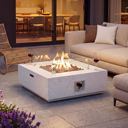 COSIEST Square Outdoor Sandstone Propane Fire Pit w Wind Guard, Certified, 50,000 BTU Stainless Steel Burner, 35-inch, Free Lava Rocks and Rain Cover, Tank Outside, Metal Lid - Image 2
