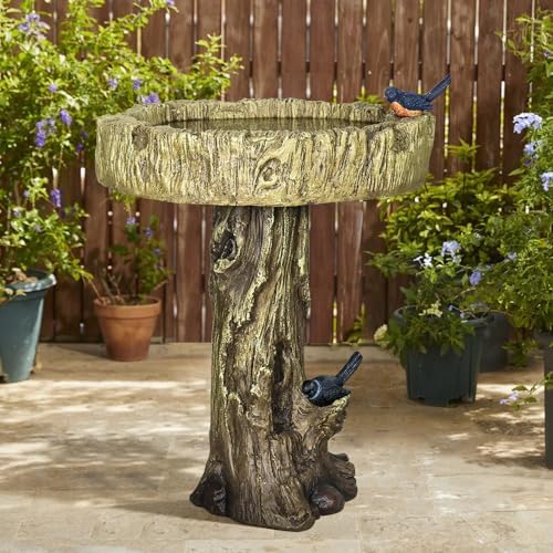 watnature 24.4” H Fibre Reinforced Concrete Outdoor Garden Bird Bath with Birds, Woodland Tree Trunk Decoration Yard Statue，Pedestal Birdbaths for Outdoors, Garden, Patio, Lawn, Backyard - Image 3
