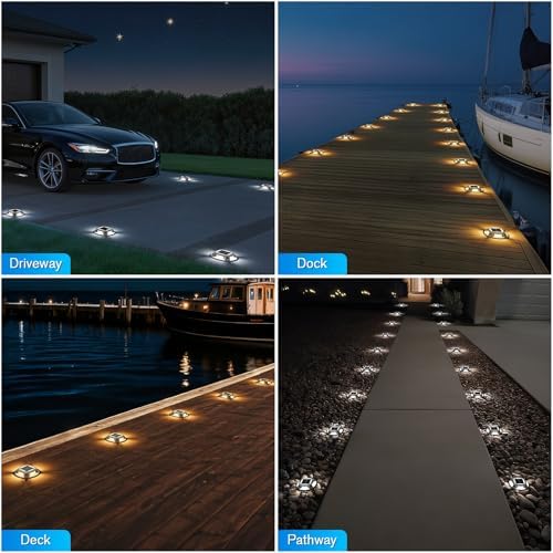 VOLISUN Solar Driveway Lights Dock Deck Lights 16 Pack,2 Colors in 1 Led IP67 Waterproof Outdoor Warning Step Lights for Driveway Sidewalk Pathway (White/Warm White) - Image 6