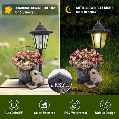 Outdoor Pigs Statues Solar Sculptures with Solar Lights and Flowerpot Funny Garden Decor Animal Figurines Resin Outdoor Statues for Patio Yard Lawn Balcony Gifts - Image 3