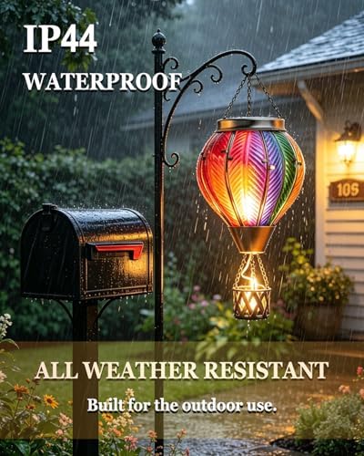 Hot Air Balloon Solar Lantern, Rainbow Glass Solar Light, Garden Decor - Image 4