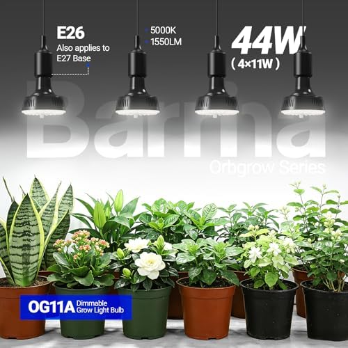 Barrina OG11A Grow Light Bulbs for Indoor Plant, 5000K 11W, 4 Packs, Black - Image 3