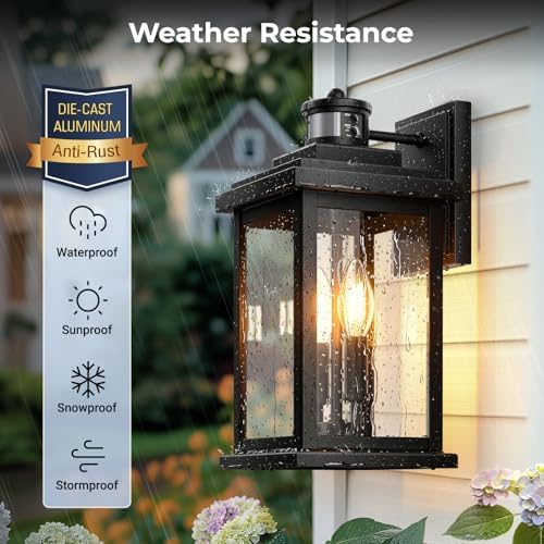 VIANIS 15 in Large Black Outdoor Motion Sensor Light, Exterior Lighting Fixtures Sconce, Dusk to Dawn Outdoor Lighting, Waterproof Front Porch Light for Garage, Patio, Doorway, Hardwired, Non-Solar - Image 5