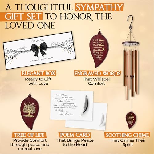 32 Inch Leaf Gold Memorial Wind Chimes for Loss of Loved One Sympathy Gift - Image 4