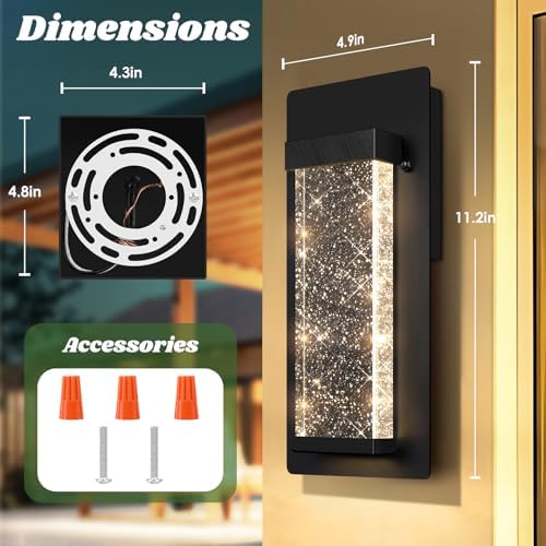 BesLowe Outdoor Wall Light Fixtures with Crystal Bubble Glass, 10W 3000K - Image 6