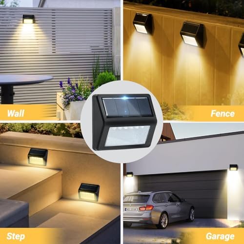 Bright Solar Fence Lights, 12 Pack Outdoor Step Lights, IP65 Waterproof, 3000K Warm-White, Dusk to Dawn Outdoor Lighting with 6 LED for Wall, Garage, Patio, Exterior, Porch - Image 3