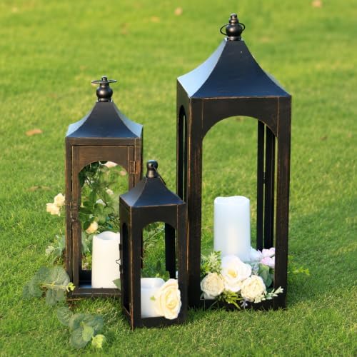 NEEDOMO Lanterns Decorative Indoor&Outdoor, Set of 3 Outdoor Lanterns for Porch, 26" Metal Frame Candle Holders with LED Candles, Fall, Christmas by NEEDOMO-LightUpYourSpace