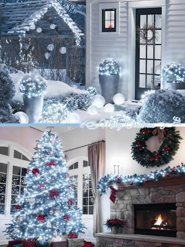 4 Pack 180FT Solar Christmas Lights Outdoor Waterproof, Super Bright 320 LED Solar String Lights with 8 Lighting Modes, Green Wire Solar Twinkle Fairy Lights for Outside Tree Xmas Party(Cool White) - Image 5