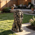 24" Outdoor Lion Statue Garden Sculpture Front Door Decor Antique Bronze by Unknown