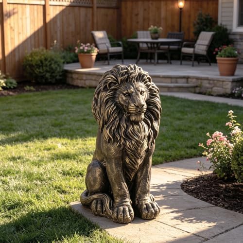 24" Outdoor Lion Statue Garden Sculpture Front Door Decor Antique Bronze by Unknown