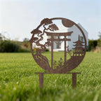 Japanese-Inspired Garden Stake Set - Rust-Covered Metal Sparrow, Torii Gate & Pagoda Sculptures, Zen Outdoor Decor for Lawns, Gardens & Meditation Spaces, for Japanese Culture Enthusiasts - Image 4